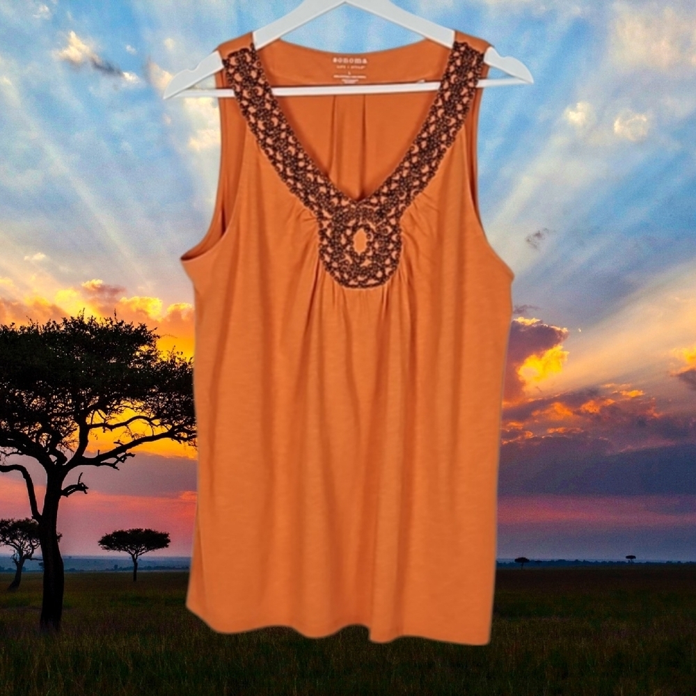 Orange Tunic Wooden Beaded Tank Top
